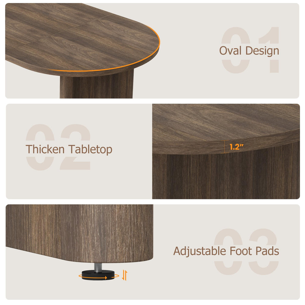 70.8 Inch Oval Farmhouse Dining Table for 6-8 People, Long Large Kitchen Table with Thick Sturdy Wooden Base-Natural