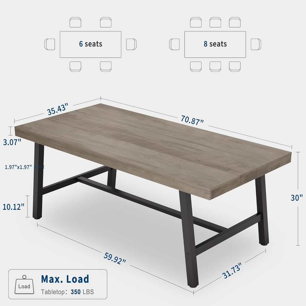 70.87 Inch Long Large Rectangle Dining Table for 6-8 People, Modern Kitchen Dining Room Table with Rustic Wooden Tabletop & Strong Metal frame(Only Gray Walnut Table)