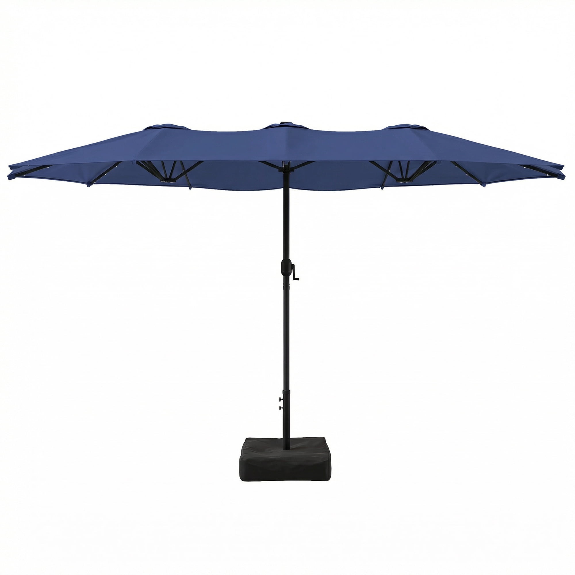 LAZZO 15ft Large Patio Umbrella with Base and Lights, Double-Sided Rectangular Outdoor Deck Umbrella, Tiki Style