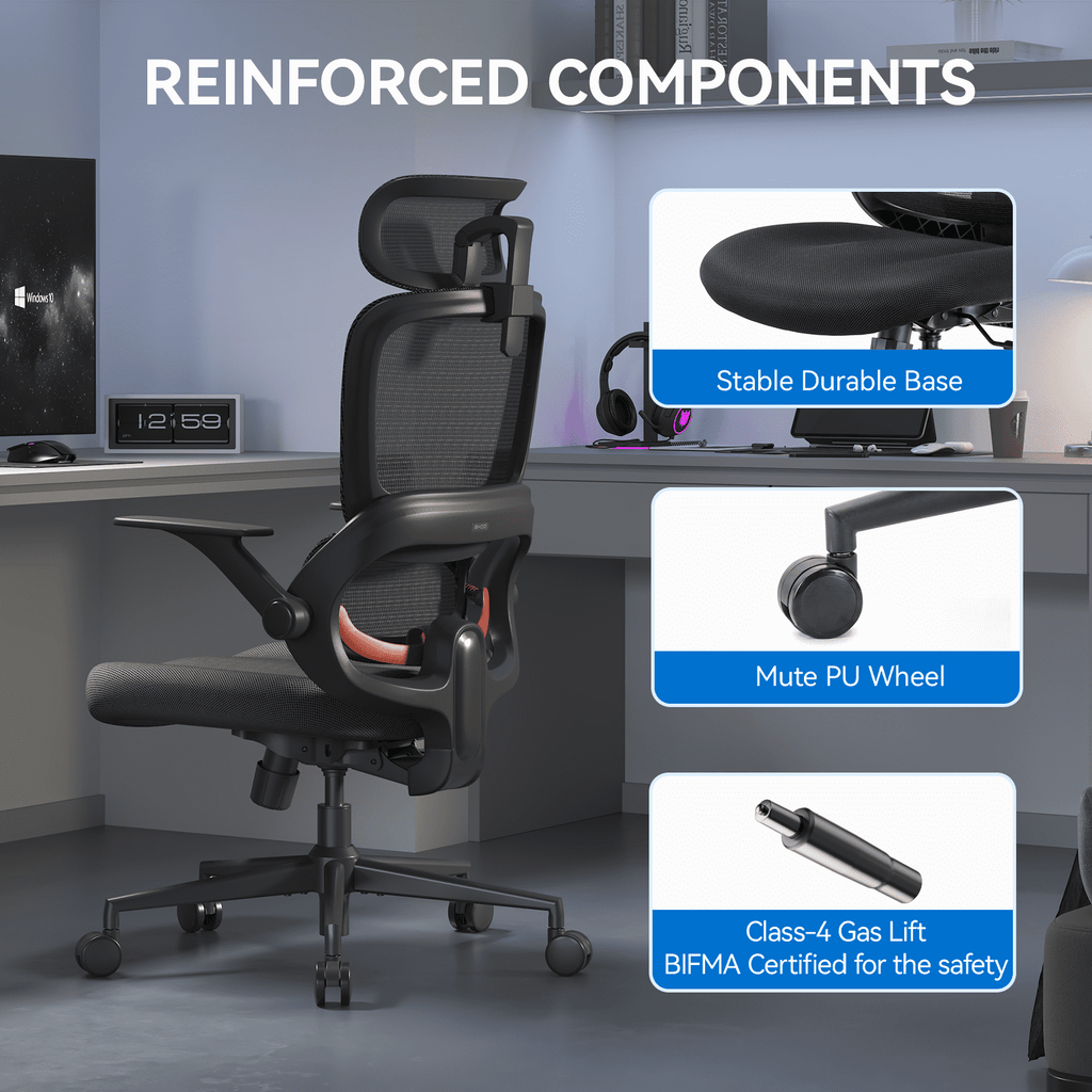 SIHOO B100 Se Office Chair, Executive Chair with Cotton Seat, Dual-Back Ergonomic Chair, 2D Adjustable Headrest & Flip Link Armrest, Comfort Mesh Chair for Home Office & Gaming, 265lbs, Gray
