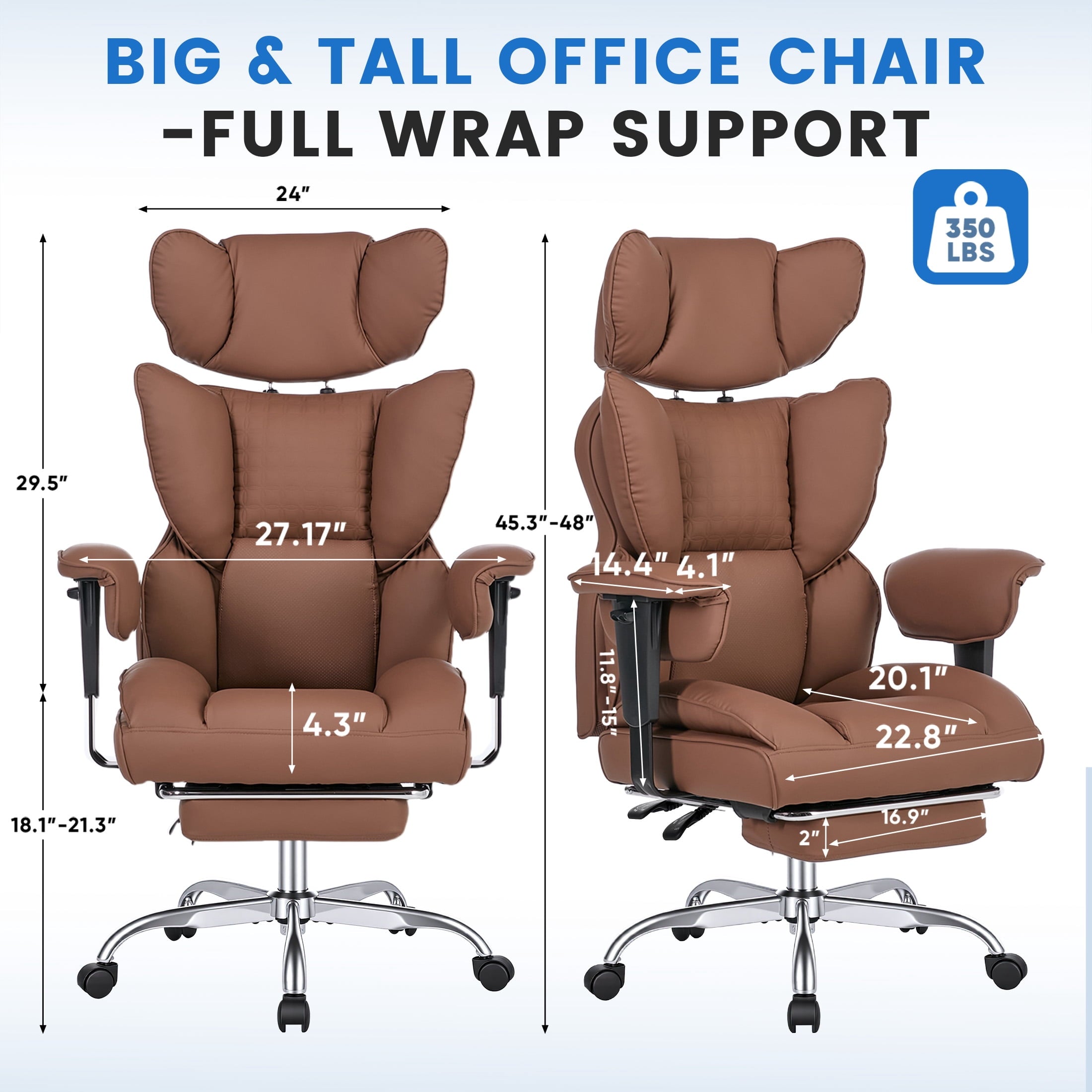 edx Executive Home Office Desk Chair, Ergonomic Big Tall High Back with Footrest & Lumbar Support, Reclining Comfy PU Leather Computer Gaming Chair with Swivel Wheels, Height Adjustable, Black