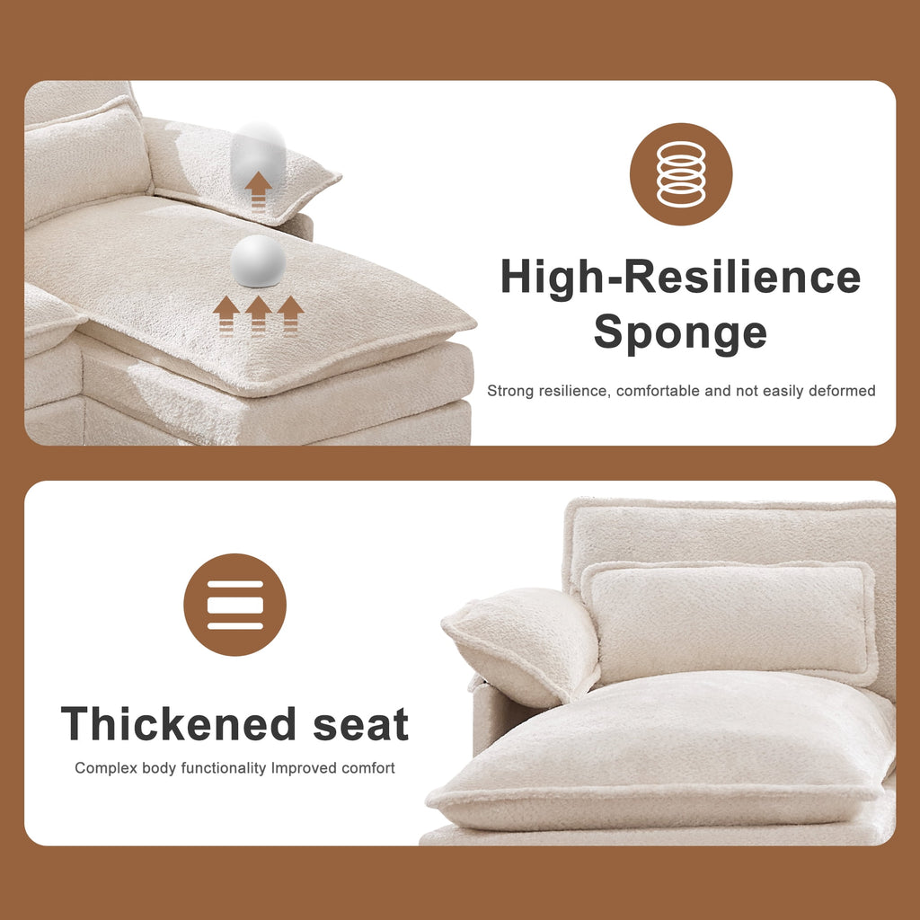 JONPONY109.45 U Shaped Couch,Oversized 4 Seat Sectional with 4 Waist Pillows, Convertible Upholstery Symmetrical Sofá,Sleeper Sofa Couch with Double Chaise Lounge &Memory Foam for Living Room, Beige