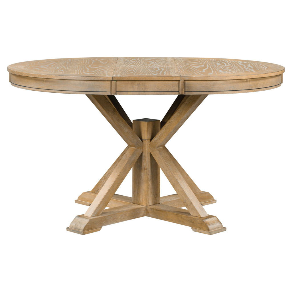 Harper & Bright Designs Extendable Dining Table Set for 4 Upholstered Chairs Functional Retro Style Table for Dining Room Kitchen, Natural Wood Wash