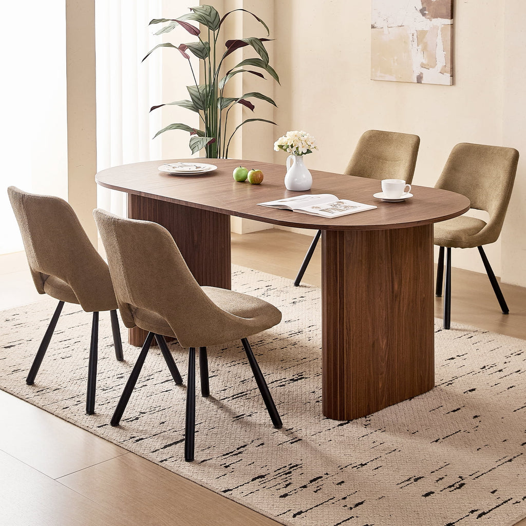 71 Natural Large Dining Table Set for 4 Modern Kitchen Table with Beige Boucle Upholstered Kitchen Chairs Set of 4