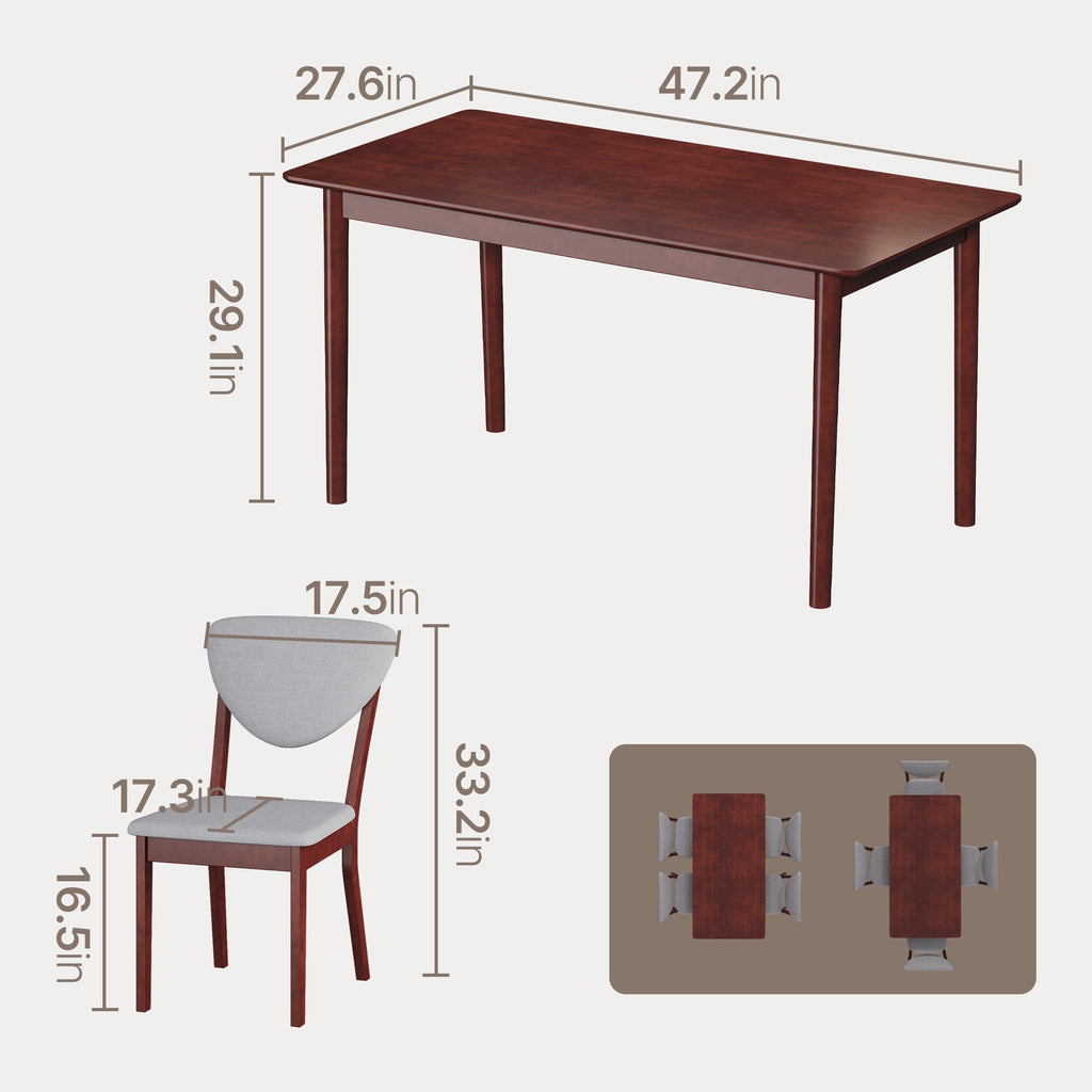 Noelse 5 Piece Dining Table Set for 4, Kitchen Table and Chairs Set with Upholstered Seats and Backrests, Wooden Frame for Kitchen Dining Room