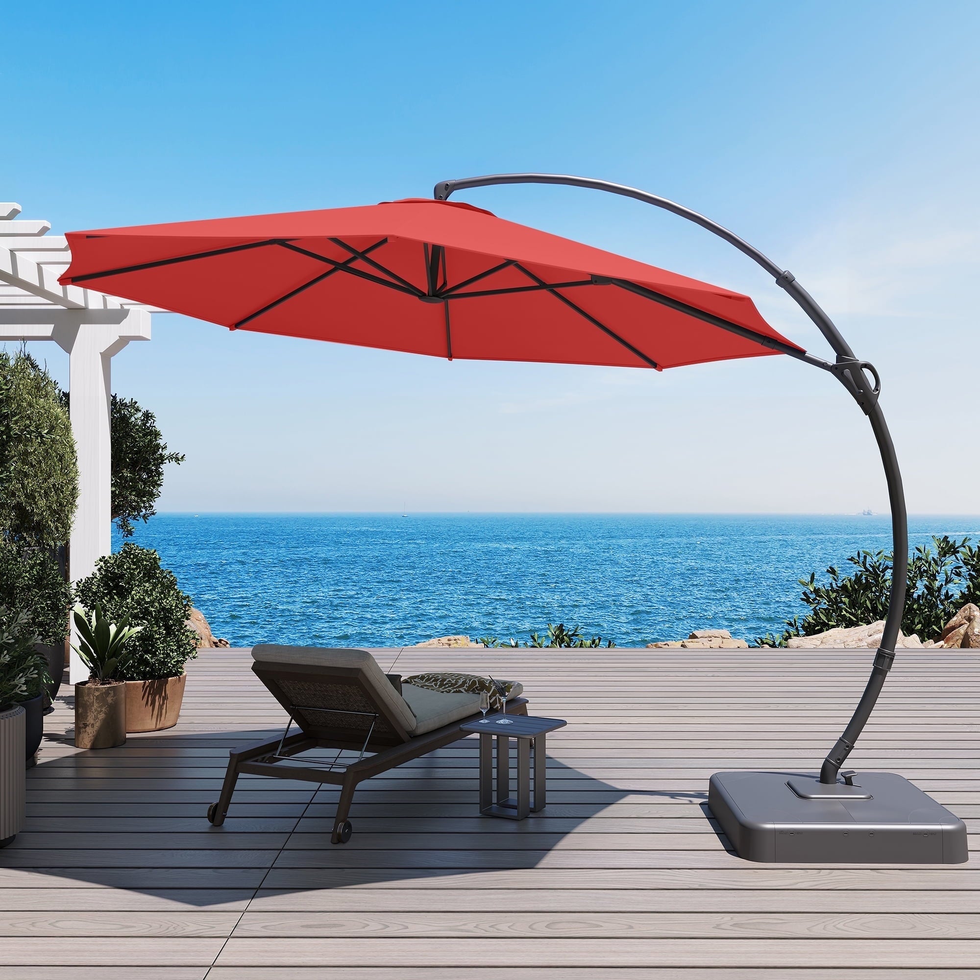 LAUSAINT HOME 11 FT Outdoor Patio Umbrella with Base, Aluminum Cantilever Umbrella with Crank, Champagne