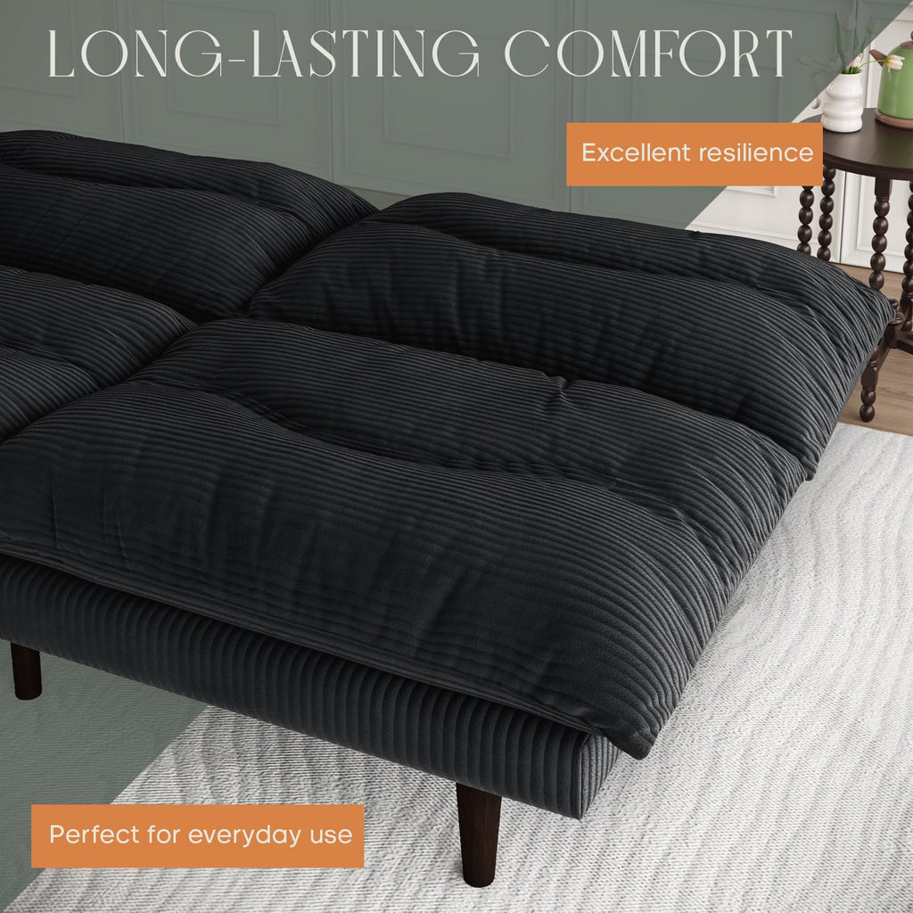 LLappuil 71 Corduroy Futon Convertible Sofa Bed, Loveseat Sleeper Sofa Couch for Living Room Apartment Green