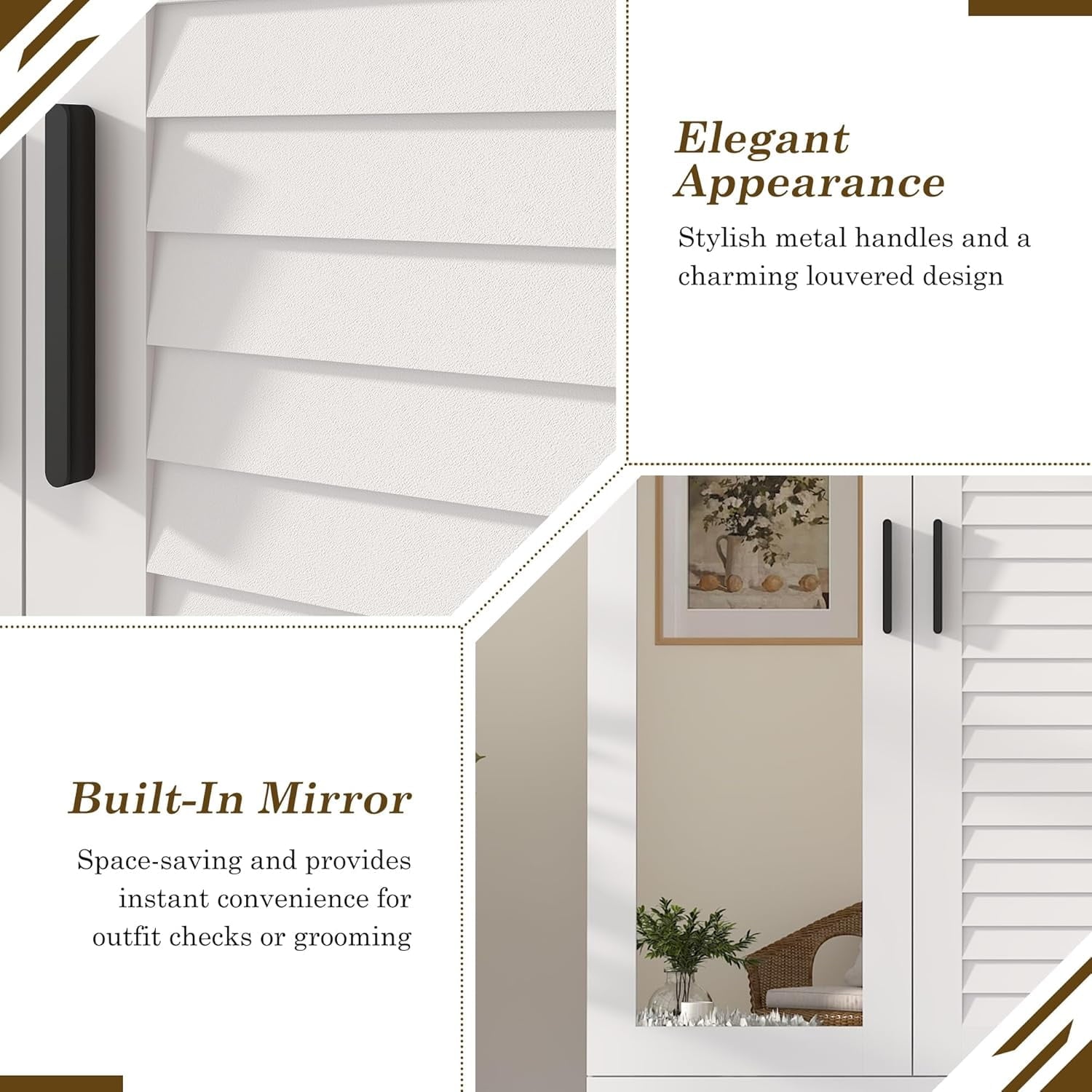 Blotout 70 Armoire Wardrobe Closet with Mirror & LED Lights, LED White Louver Door Wardrobe Armoire with 3 Drawers & Hanging Rods, Large 3 Doors Armoire Storage with Multi-Layer Shelves