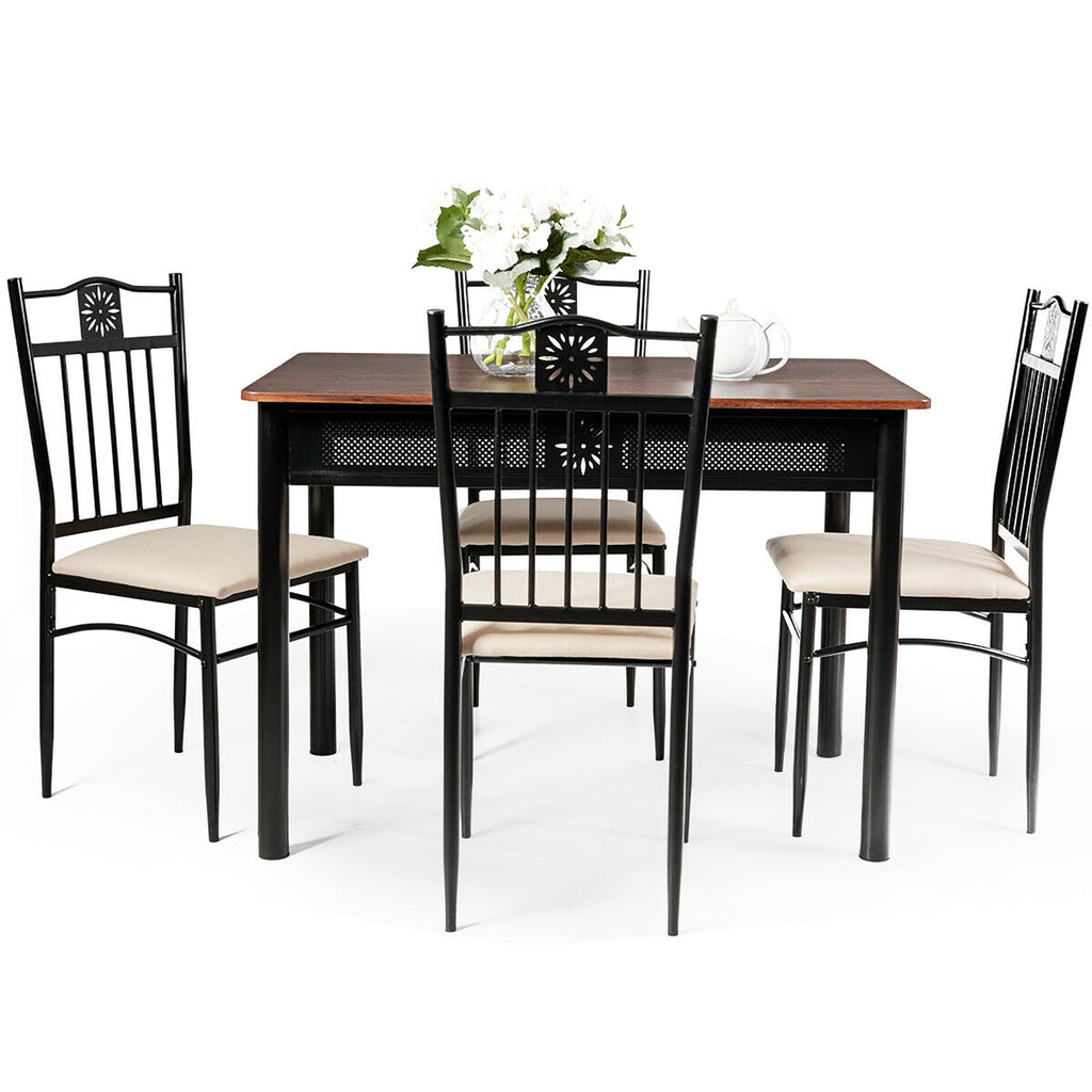 Costway 5PCS Dining Set Metal Table & 4 Chairs Kitchen Breakfast Furniture Black