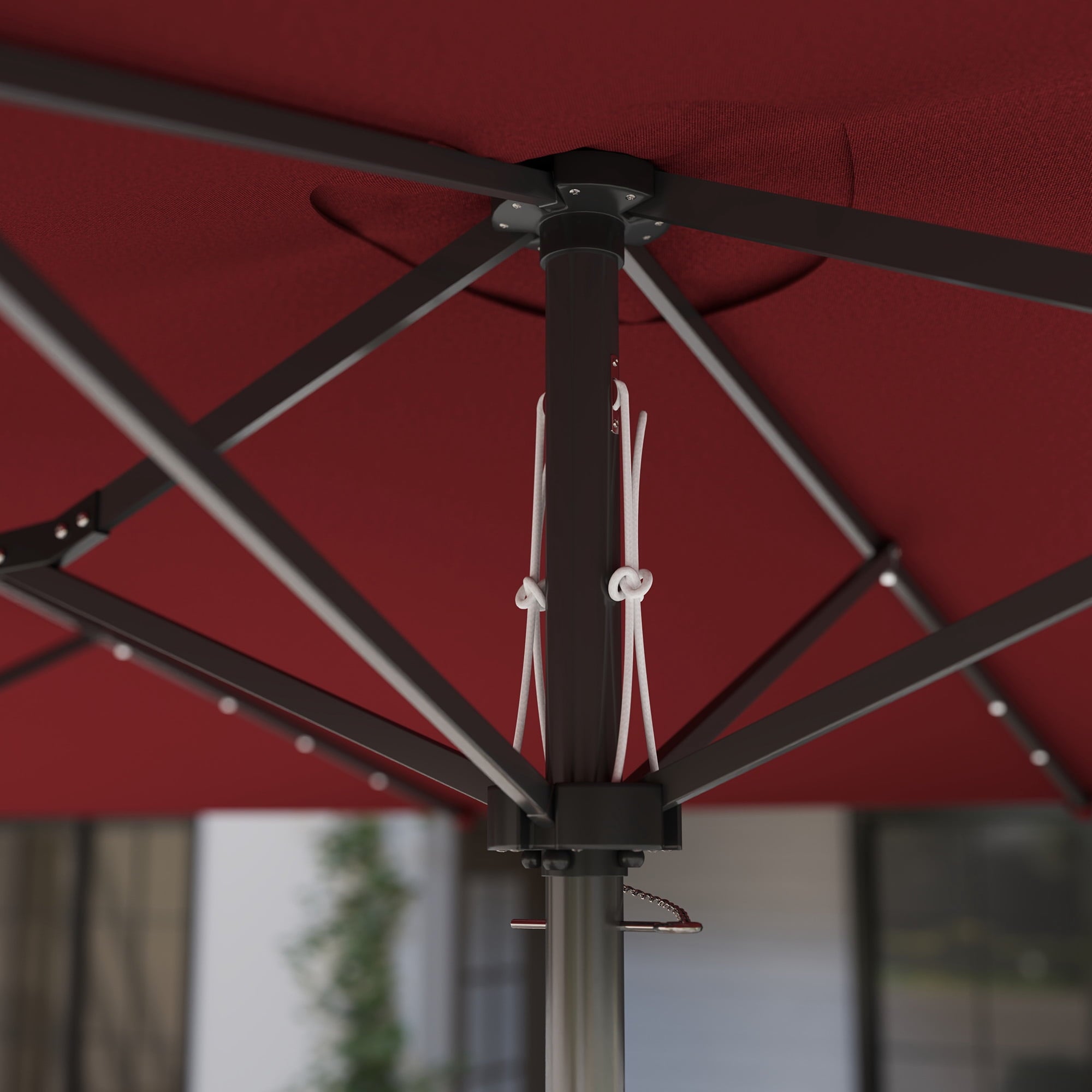 Outsunny Double-Sided Sun Umbrella, Outdoor Garden Parasol, Patio Sun Shade with LED Solar Light, Navy Blue