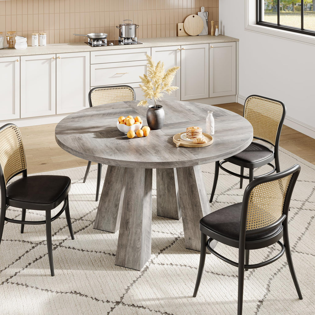 47 Round Farmhouse Dining Table for 4 | Sturdy Kitchen Table & Breakfast Nook Centerpiece Space-Saving Design for Dining Room (Table Only)