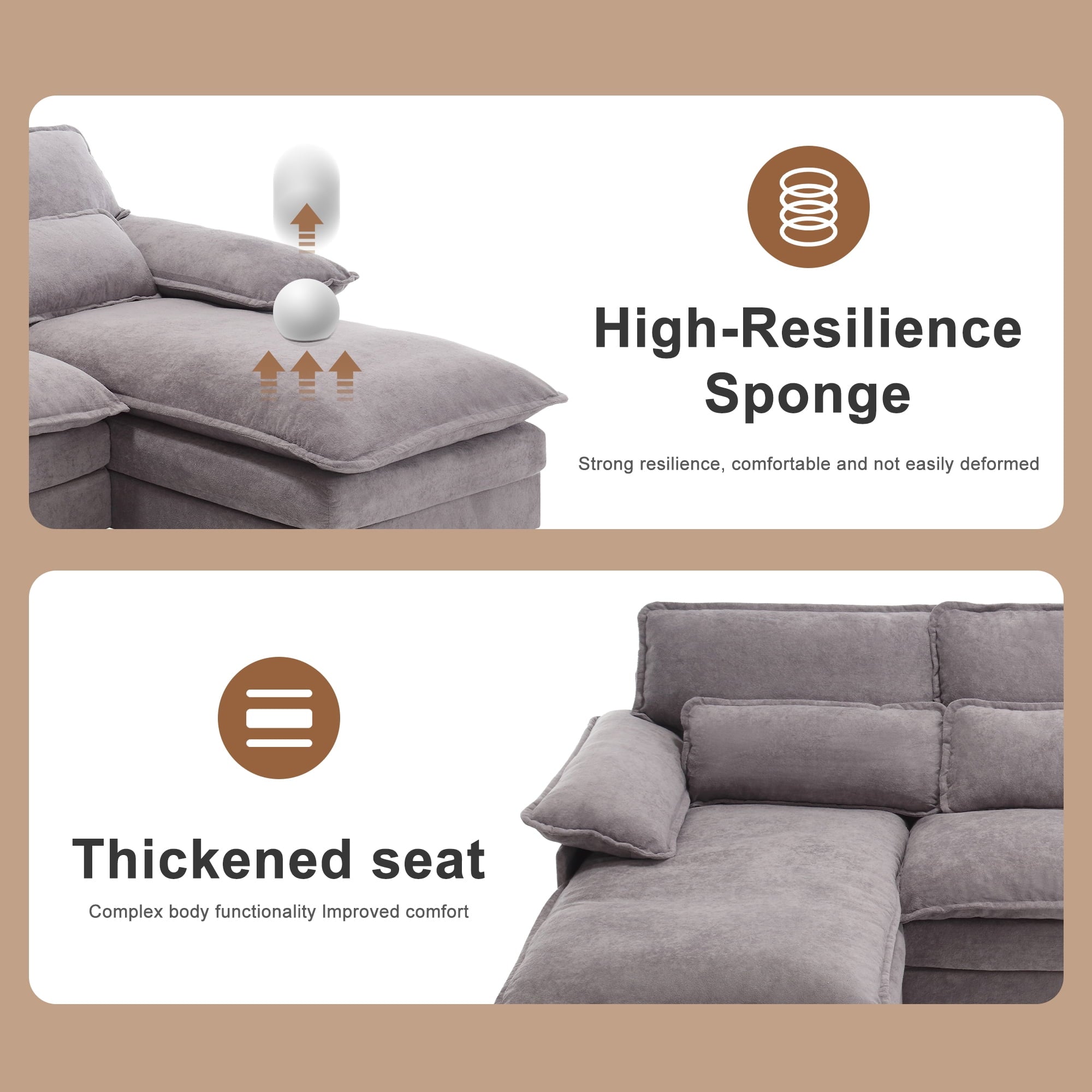JONPONY109.45 U Shaped Couch,Oversized 4 Seat Sectional with 4 Waist Pillows, Convertible Upholstery Symmetrical Sofá,Sleeper Sofa Couch with Double Chaise Lounge &Memory Foam for Living Room, Beige