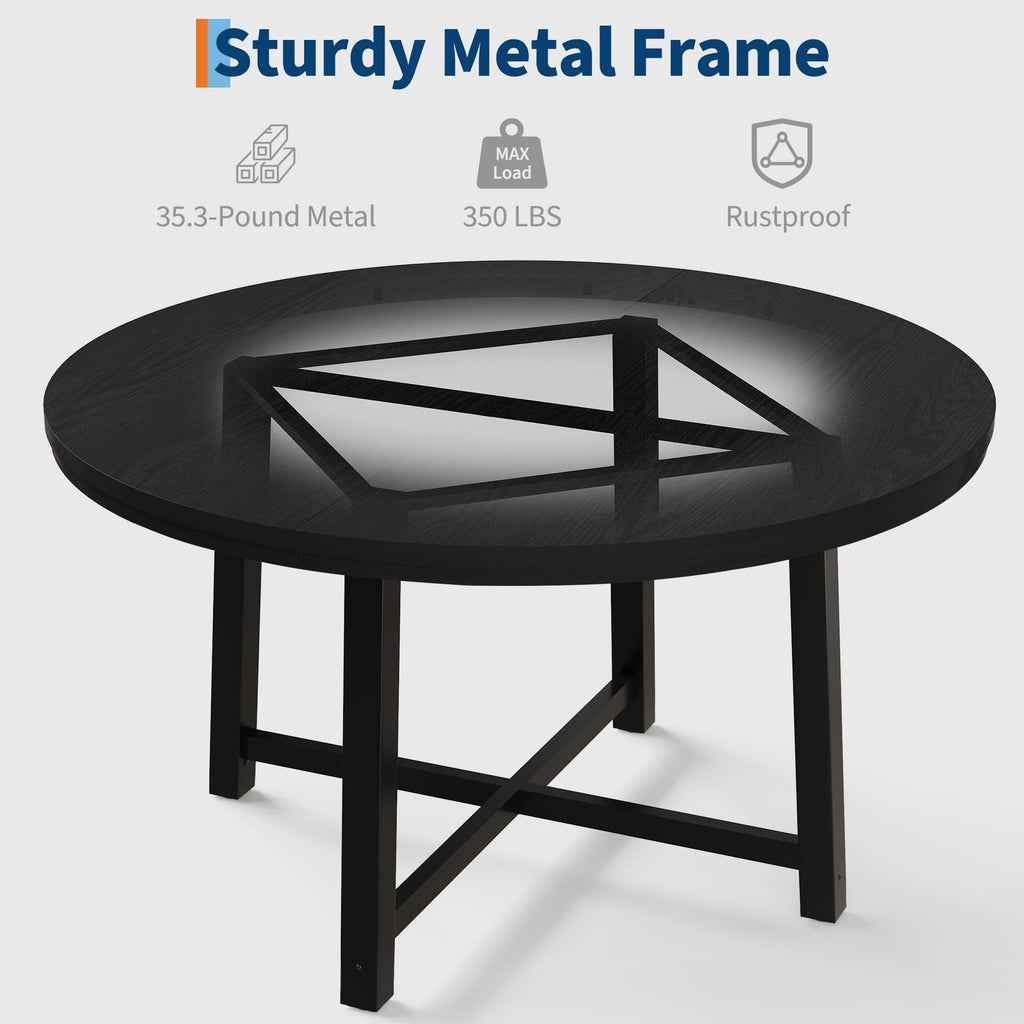 31.5 Round Dining Table for 4 People, Modern Wood Circle Kitchen Table with Sturdy Industrial Metal Frame, Small Space Saving Dining Room Table for Apartment & Breakfast Nook, (No Chairs), Walnut
