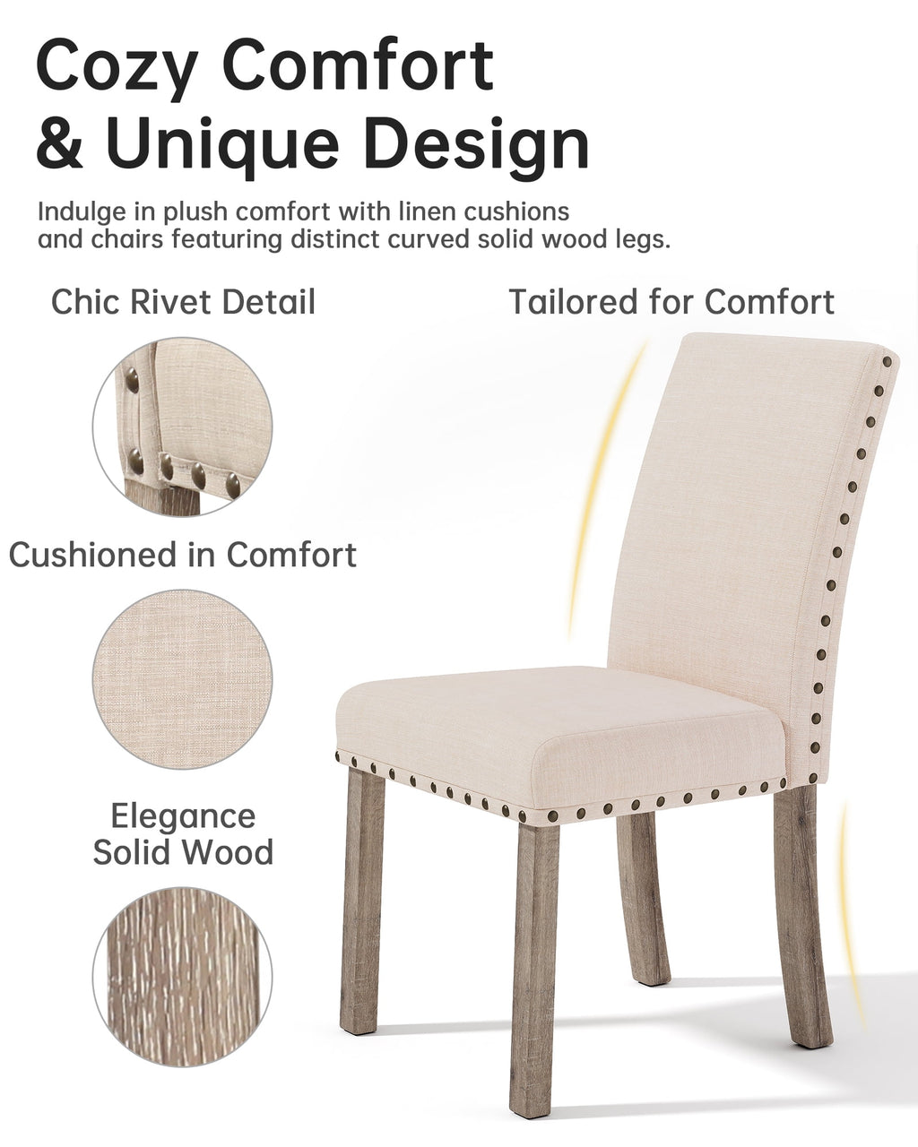Farmhouse Dining Table Set for 6, Rectangular Wooden Table& 6 Upholstered Kitchen Chairs with Nailhead Accents for Dining Hub,Breakfast Nook