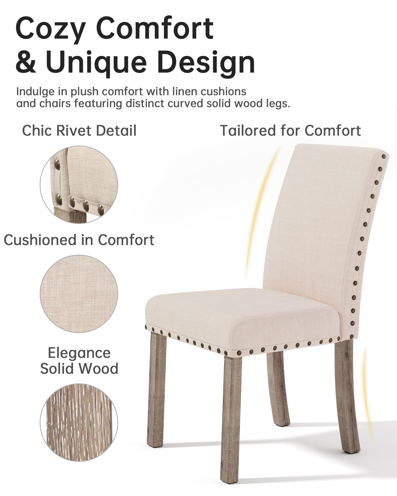 Farmhouse Dining Table Set for 6, Rectangular Wooden Table& 6 Upholstered Kitchen Chairs with Nailhead Accents for Dining Hub,Breakfast Nook