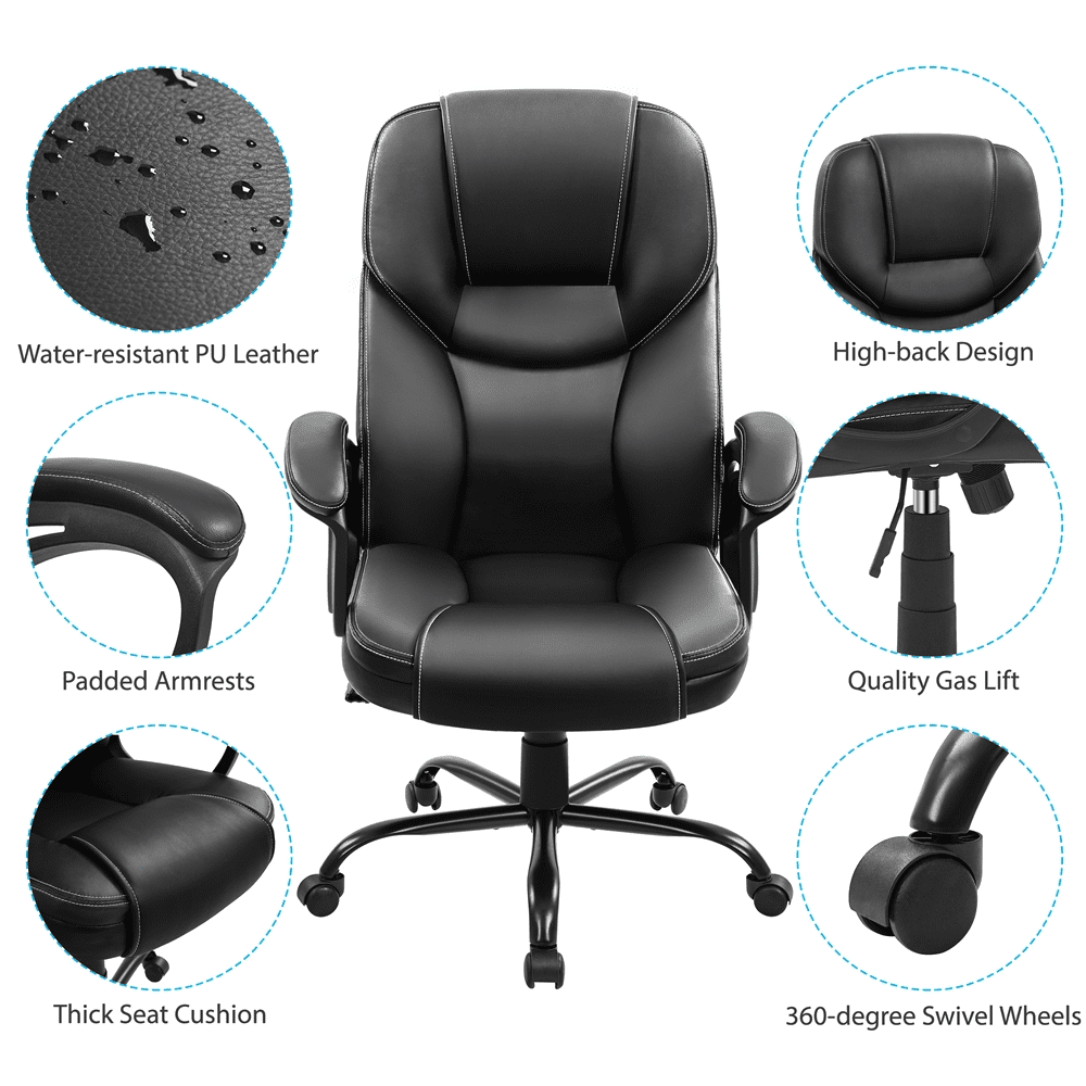 Alden Design Faux Leather Swivel Office Chair with Ergonomic High Back for Home Office, Black