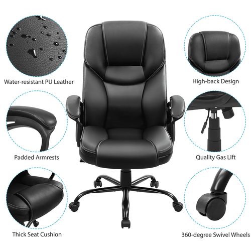 Alden Design Faux Leather Swivel Office Chair with Ergonomic High Back for Home Office, Black