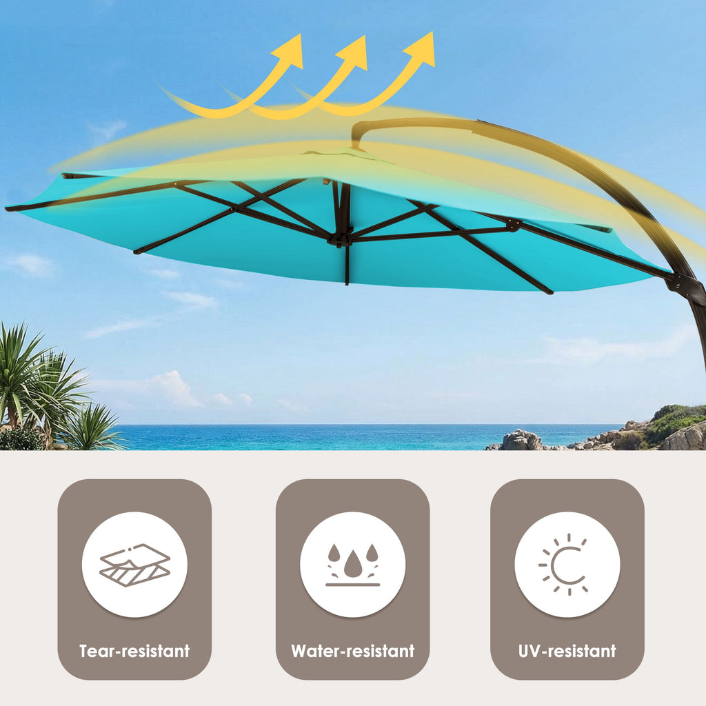 LAZZO 11ft Outdoor Patio Umbrella with Base, Aluminum Offset Cantilever Umbrella for Pool Deck, Champagne