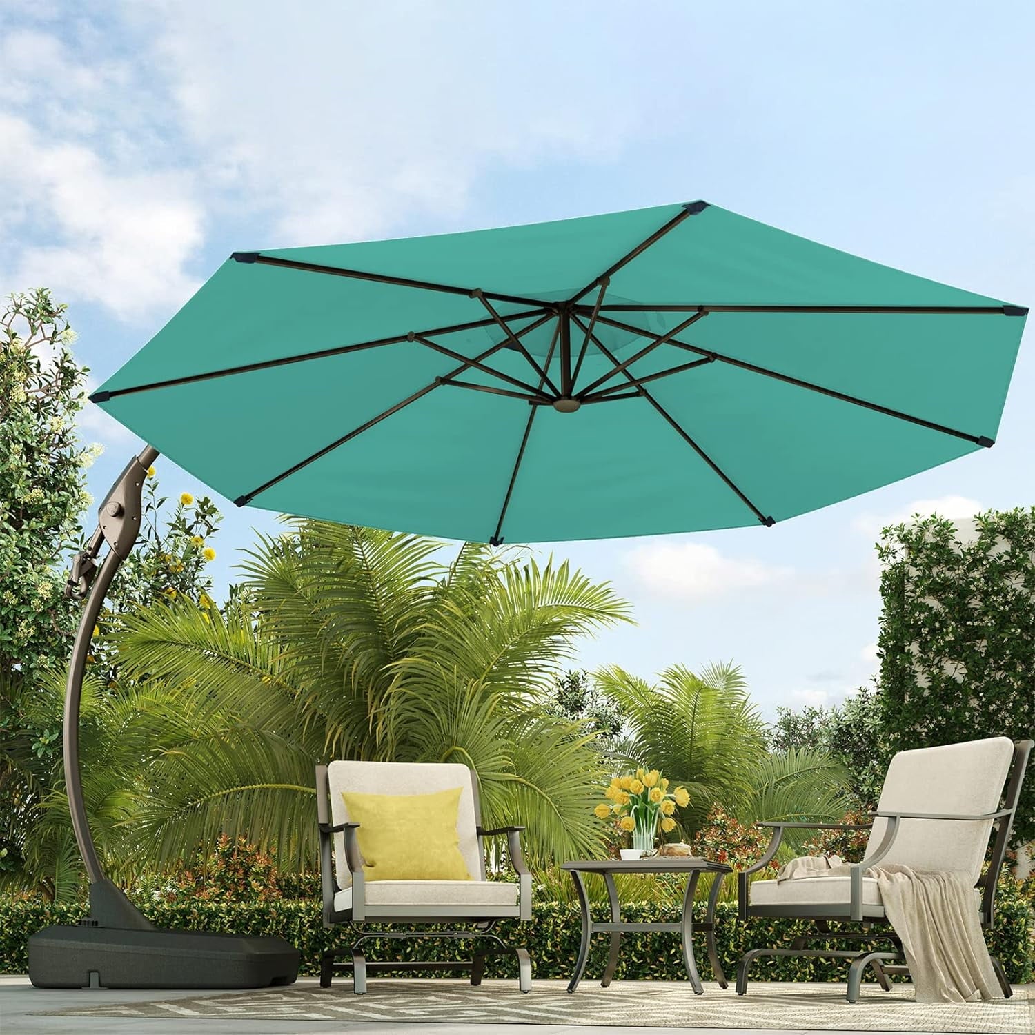 GRANDPATIO 12 ft Deluxe Aluminium Patio Umbrella with Base, Large Offset Outdoor Umbrella, Navy Blue