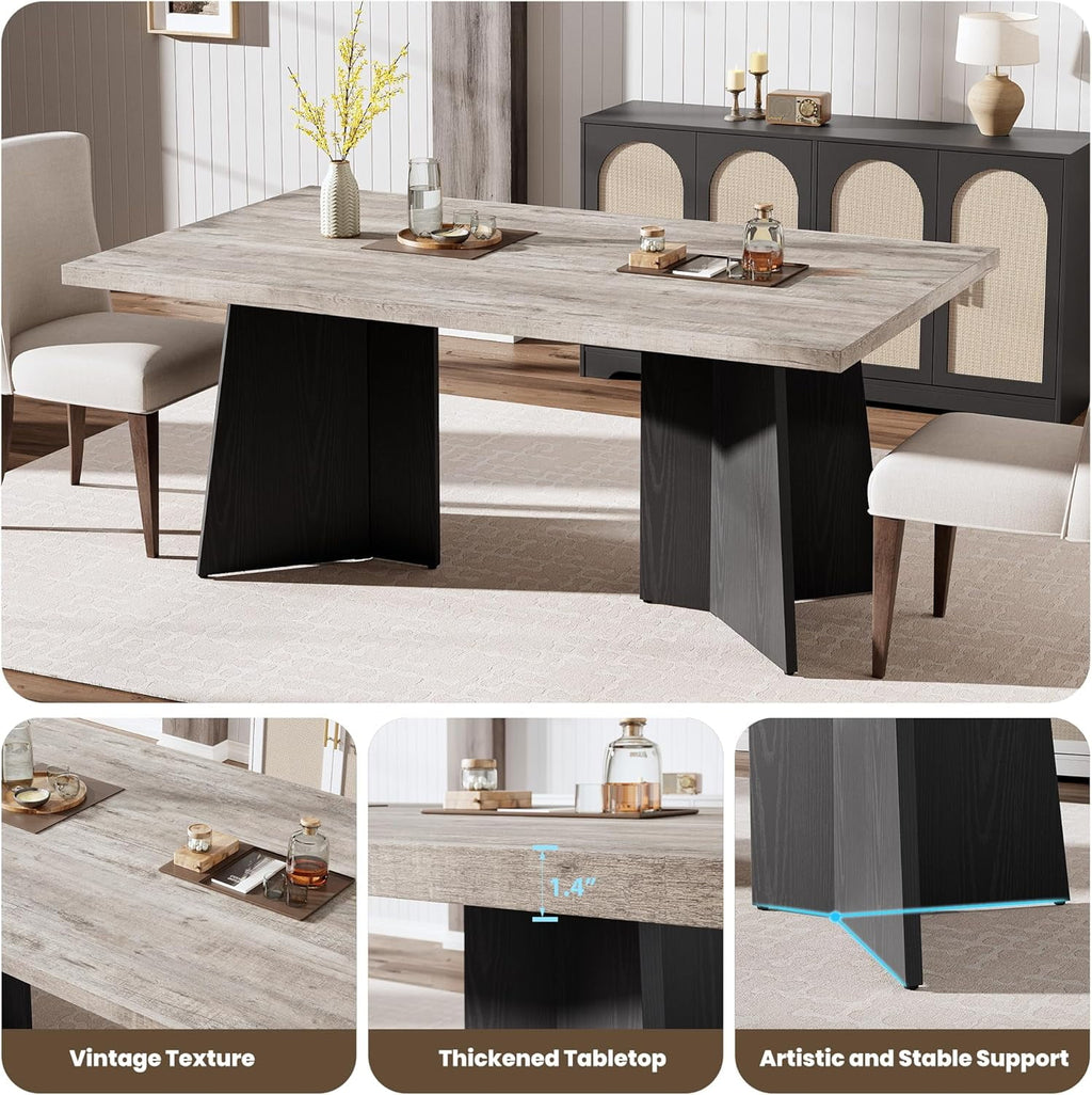 Dining Table for 6-8 People - 63 Modern Long Kitchen Table with Large Tabletop & Heavy Duty Pedestal Legs, Dinner Table for Kitchen, Conference Room, Home, Walnut