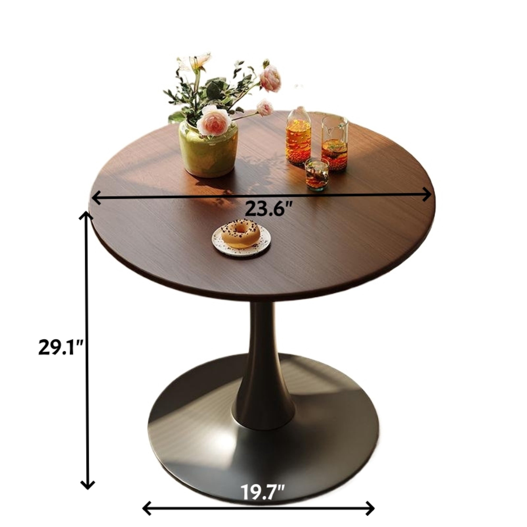 GDF Studio 24 Round Modern Dining Table, Wooden Top Tulip Table with Steel Pedestal Base, Kitchen Table, Walnut