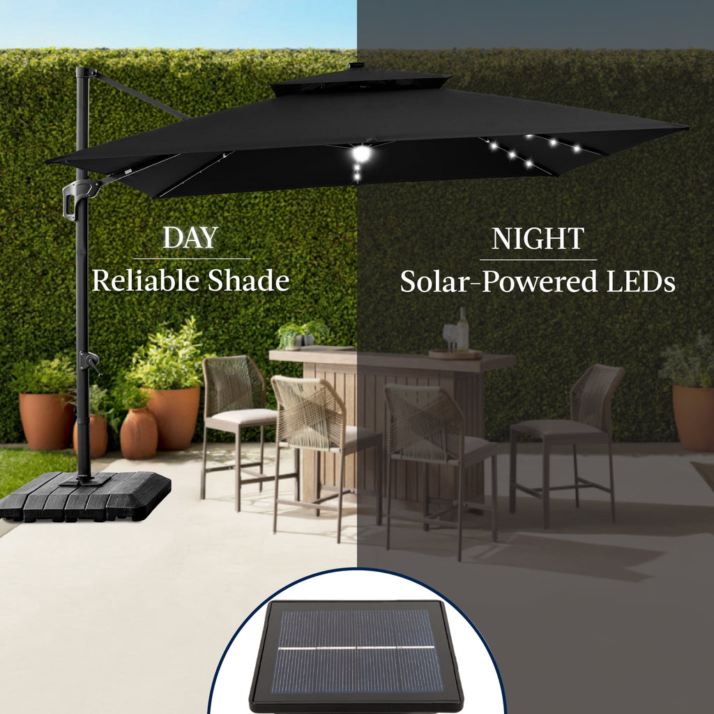 Best Choice Products 12x12ft 2-Tier Square Outdoor Solar LED Cantilever Umbrella w/ 360-Rotating Base   Gray