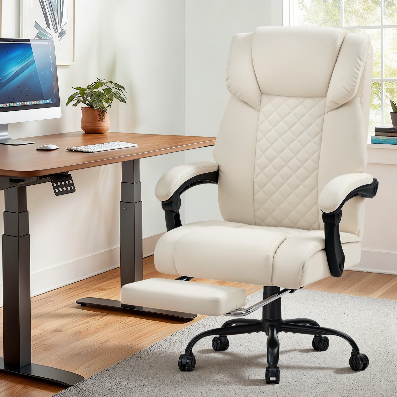 Hoffree Massage Office Chair 400LBS Executive Office Chair Massage and Footrest Big and Tall Office Chair with Heated Lumbar Support, Ergonomic Computer Desk Chair Reclining High Back Leather Office