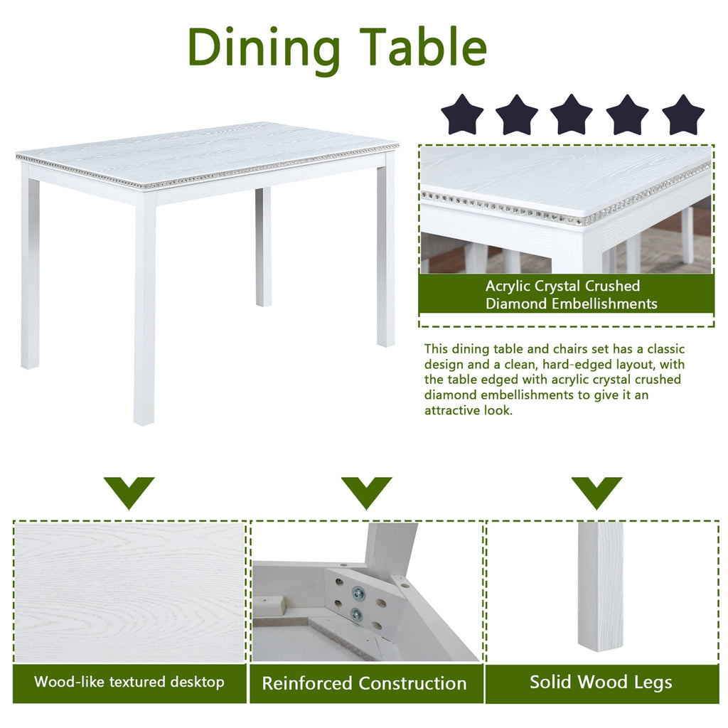 UHOMEPRO 5 Piece Dining Table Set, Modern Dining Table Sets with Rectangular Table and 4 Fabric Upholstered Chairs, Dining Set for Kitchen and Dining Room, White
