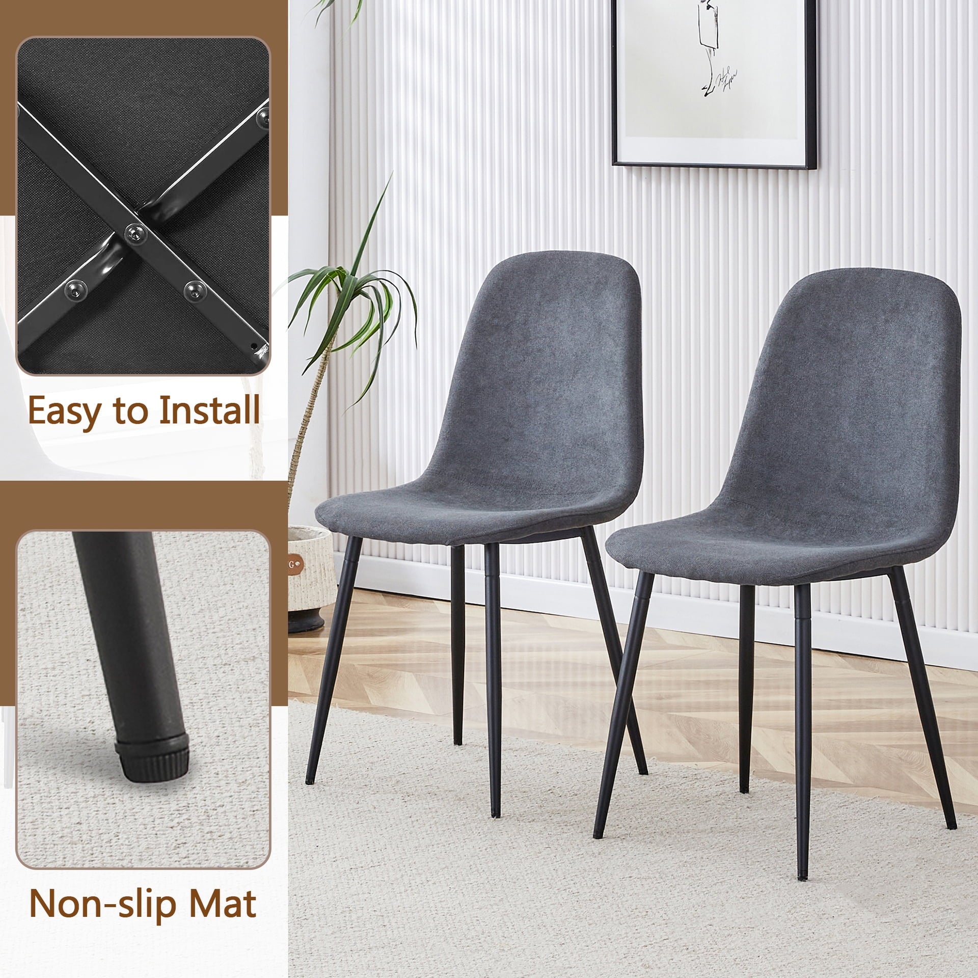 JUFU 55 Dining Table Set for 4, Modern Table and Chairs Set of 4, 5 Piece Dining Table Set Include Wooden Kitchen Table and 4 Faux Leather Chairs Ideal for Kitchen Dining Room Easy to Assemble