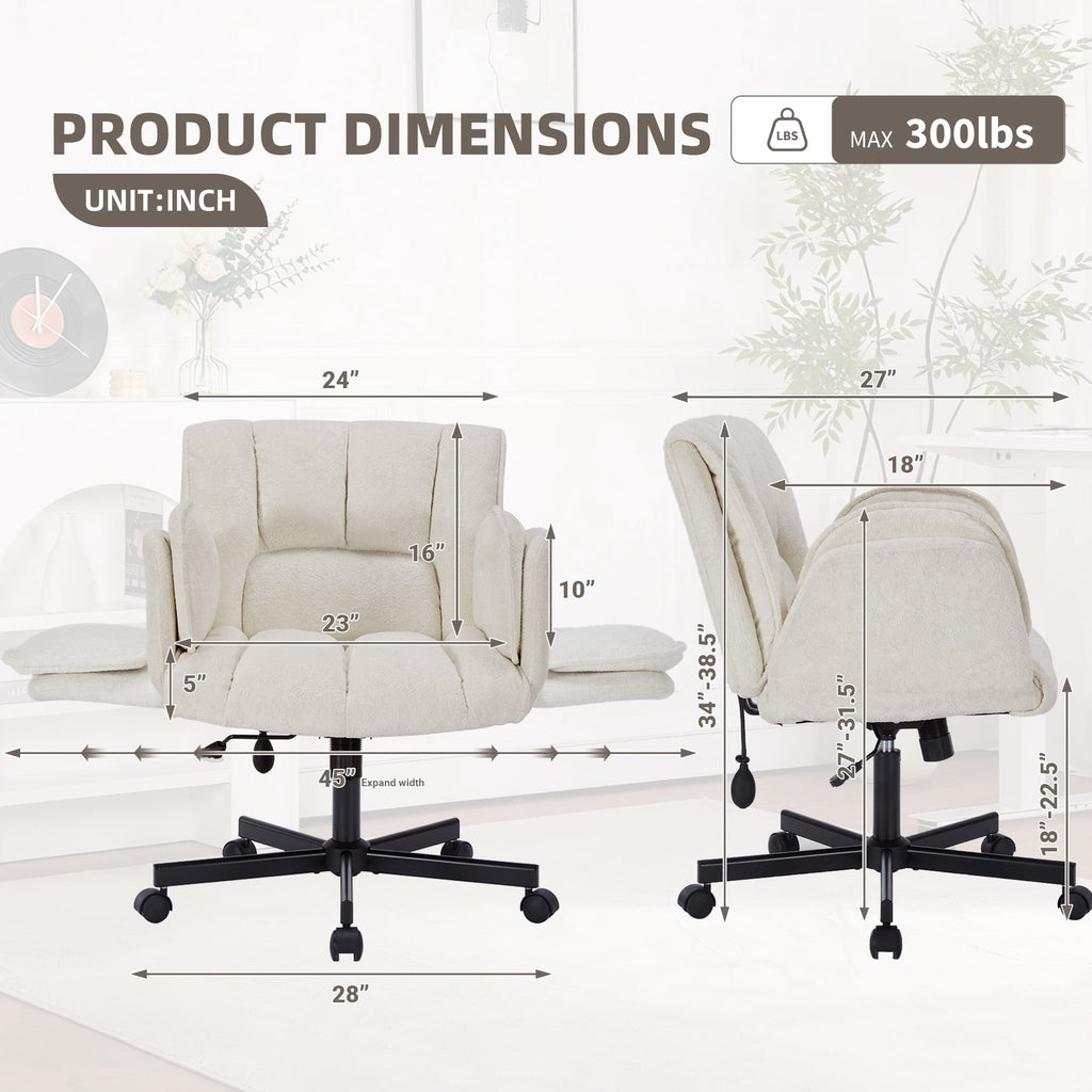 Cross Legged Office Chair with Wheels & Dynamic Airbag Lumbar Support, Criss Cross Wide Seat, 5-Position Fold-Down Armrests, Swivel Vanity Chair for Home Office, Dark Green