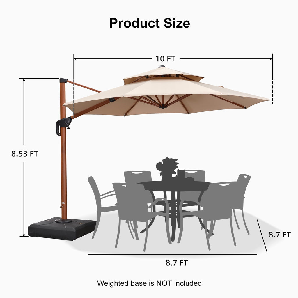 PURPLE LEAF 11FT Deluxe Round Wood Grain Patio Umbrella, Large Offset Cantilever Umbrella with 360° Rotation, Navy Blue