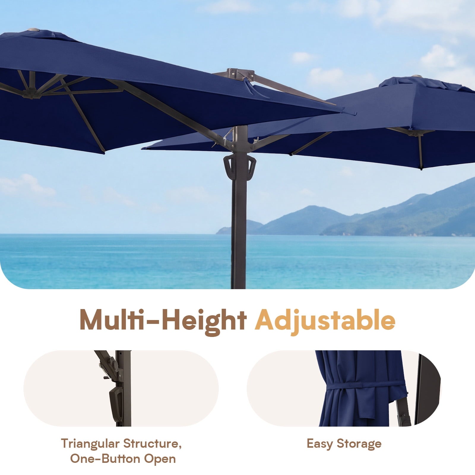 FUNDAZE 10x10ft Double Canopy Cantilever Umbrella, Patio Outdoor with Base & Cover, Waterproof UV Resistant for Garden Poolside Shade, Beige