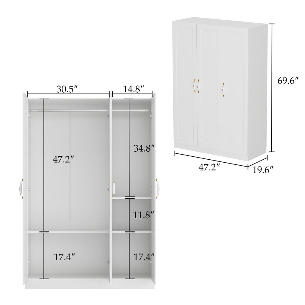 OxyLife 2 Door Wardrobe Armoire, White Closet Storage Organizer with Drawers and Shelves