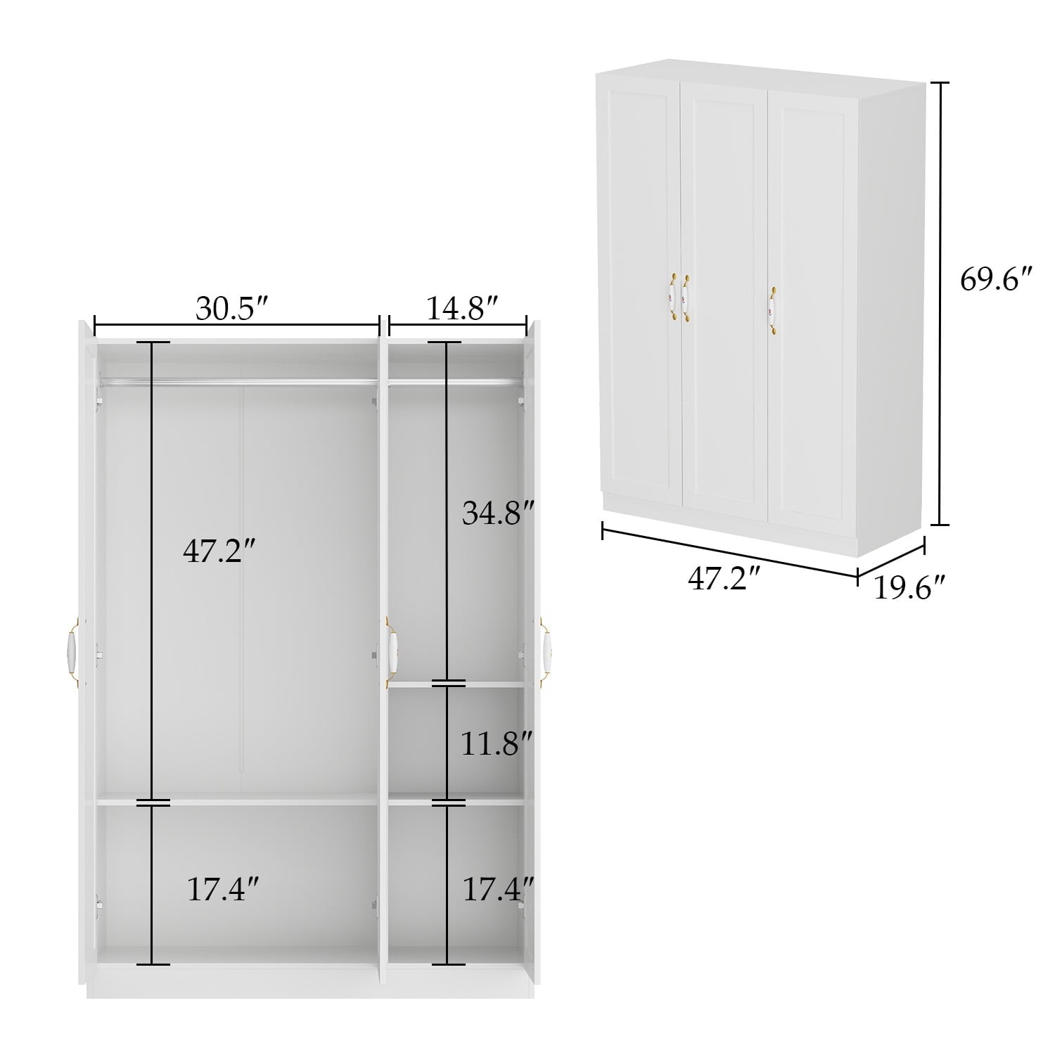 OxyLife 2 Door Wardrobe Armoire, White Closet Storage Organizer with Drawers and Shelves