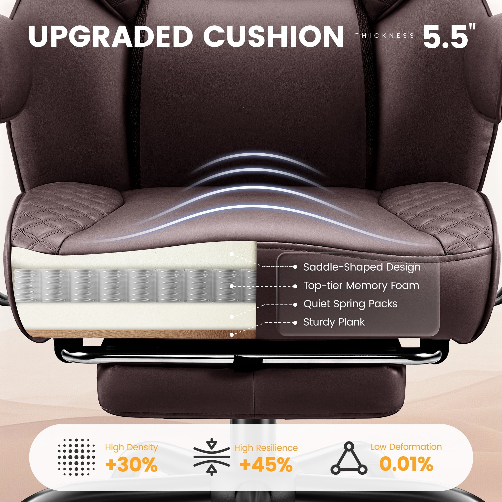 COOLHUT Big and Tall Office Chair 500lbs, Heavy Duty Ergonomic Office Desk Chair with Deluxe Embossing PU Leather with Footrest, Executive Gaming Chair with Lumbar Support, Brown