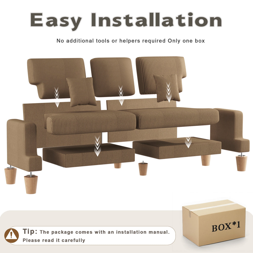 AAQZ 87 Corduroy Sofa Couch for Living Room, 3 Seater Deep Seat Comfy Couch in a Box, 2 Cushions, 2 Pillows Tool-Free Setup,Gray