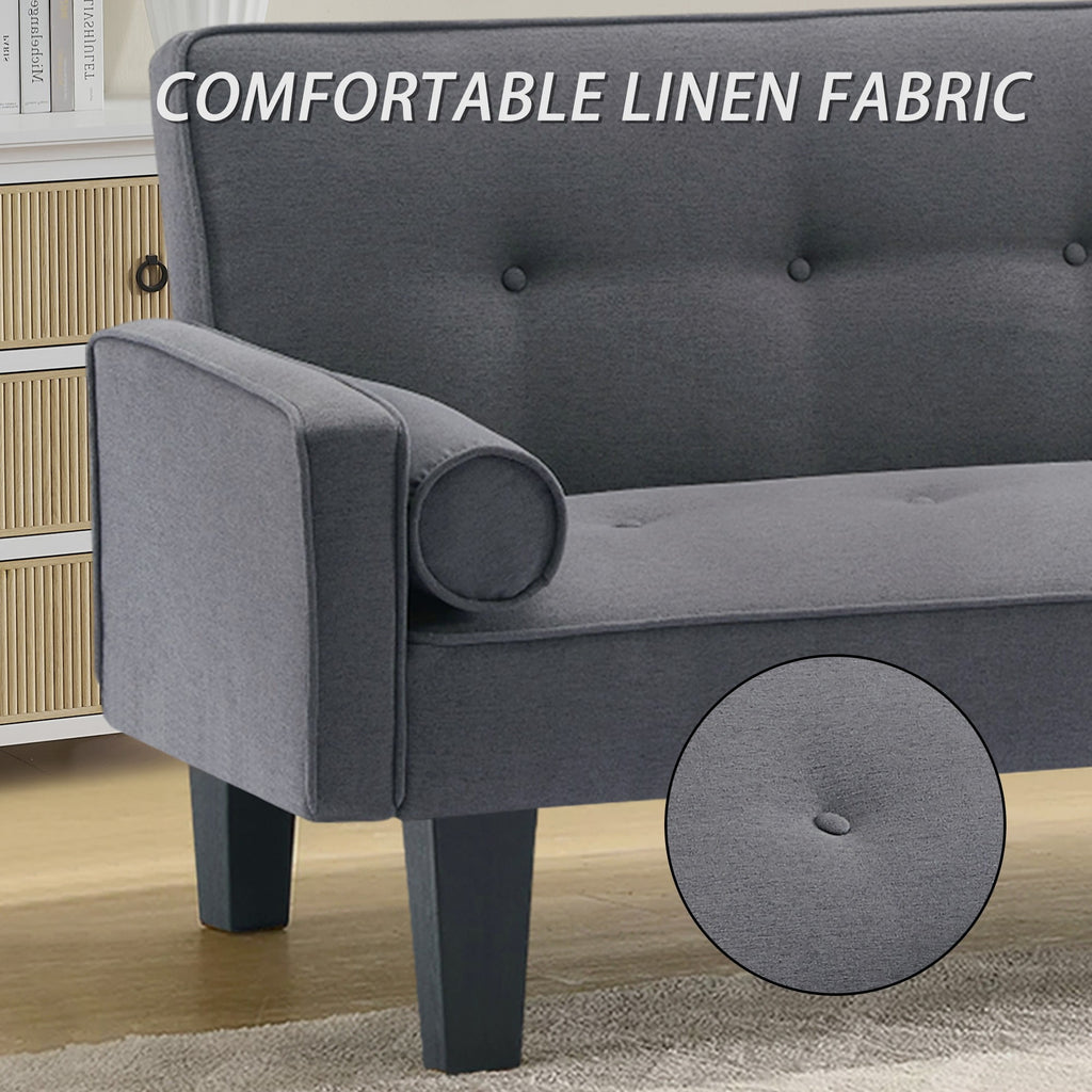 Bianlte 72 Futon Sofa Bed,Upholstered Folding Futon Sofa Couch,Modern Sofa Twin Size Futon Bed with Removable Armrests for Compact Living Space,Apartment,Gray03