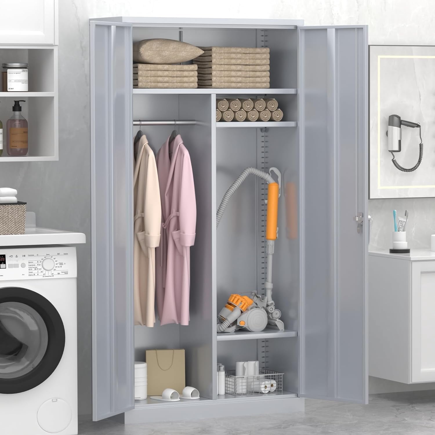 SUNCROWN Garage Storage Cabinets with Doors and Shelves, 72 Steel Tool Locking Cabinet, Metal Storage Cabinet for Home Office, Warehouse, School (White)