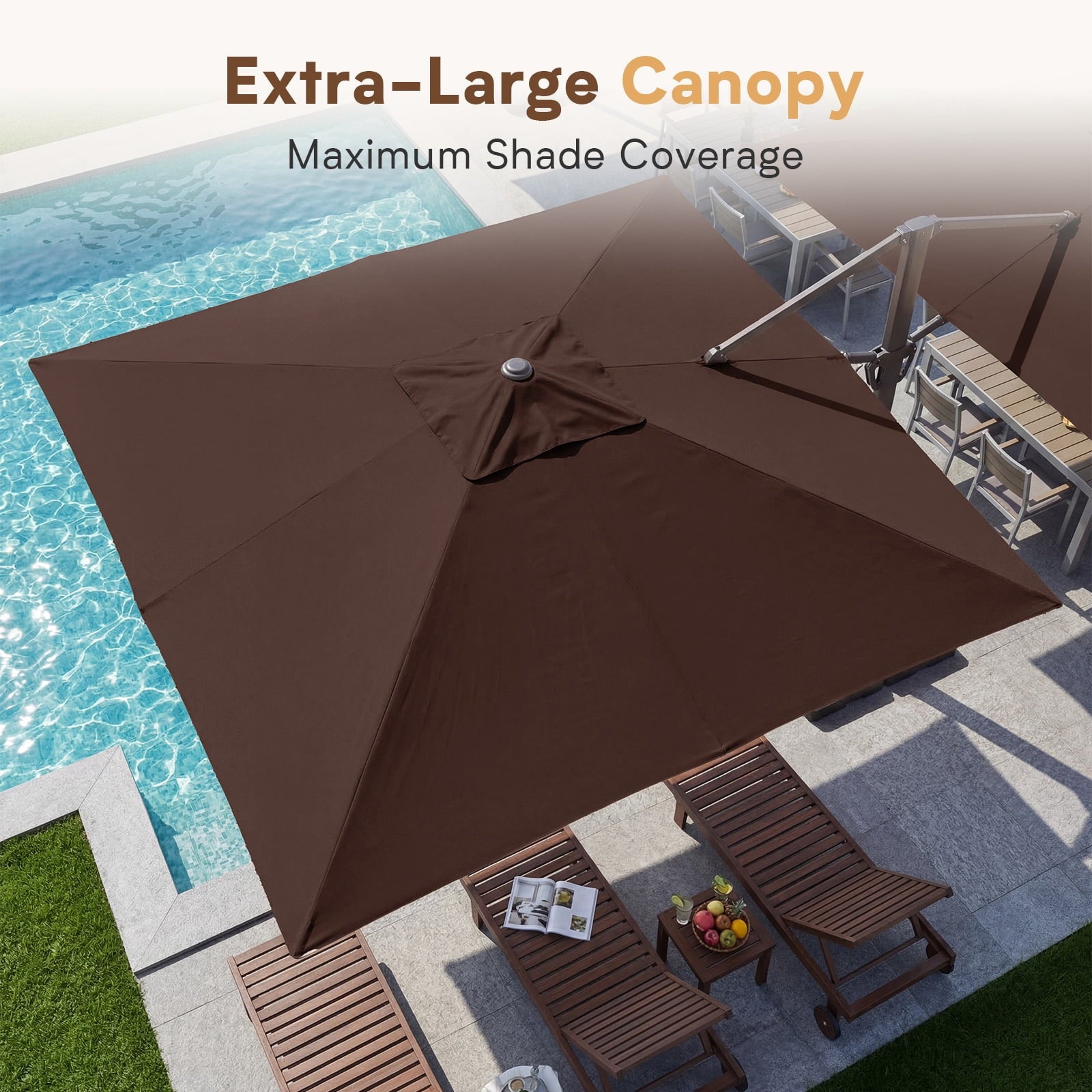 FUNDAZE 10x10ft Double Canopy Cantilever Umbrella, Patio Outdoor with Base & Cover, Waterproof UV Resistant for Garden Poolside Shade, Beige
