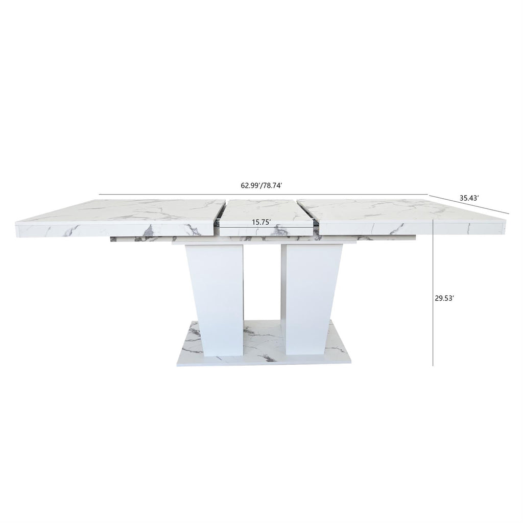 Spaco 78 Expandable Dining Table for 4-10 People with Double Sturdy Pedestal Base, Modern Rectangle Dining Table for Kitchen, Dining Room, Black