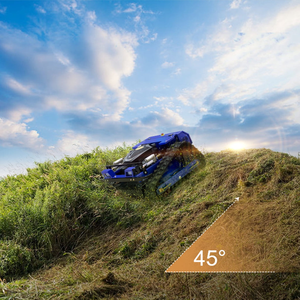 DeepKron RC Gasoline Engine Remote Control Gas Lawn Mower 225cc Tracked Slope Mower, All-Terrain Robotic Cutter, Up to 45° Climb