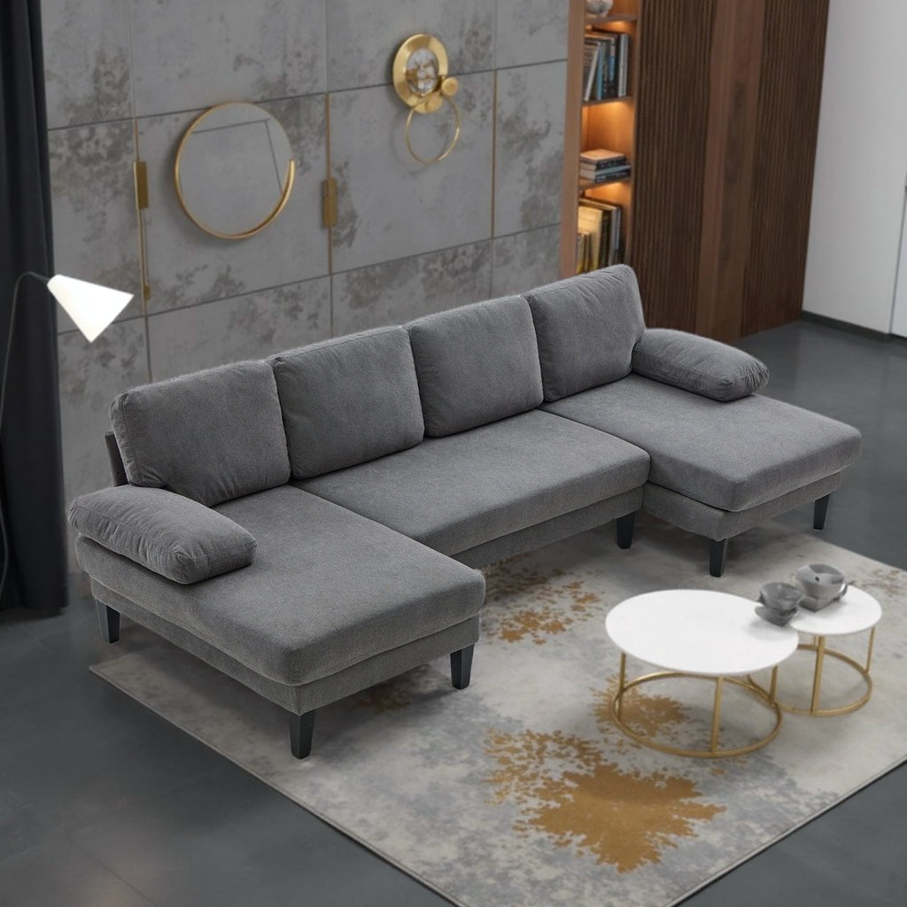 BINBANK L-Shaped Chenille Pull Out Sleeper and Storage Chaise Sectional Futon Sofa Bed with USB, Gray/Beige