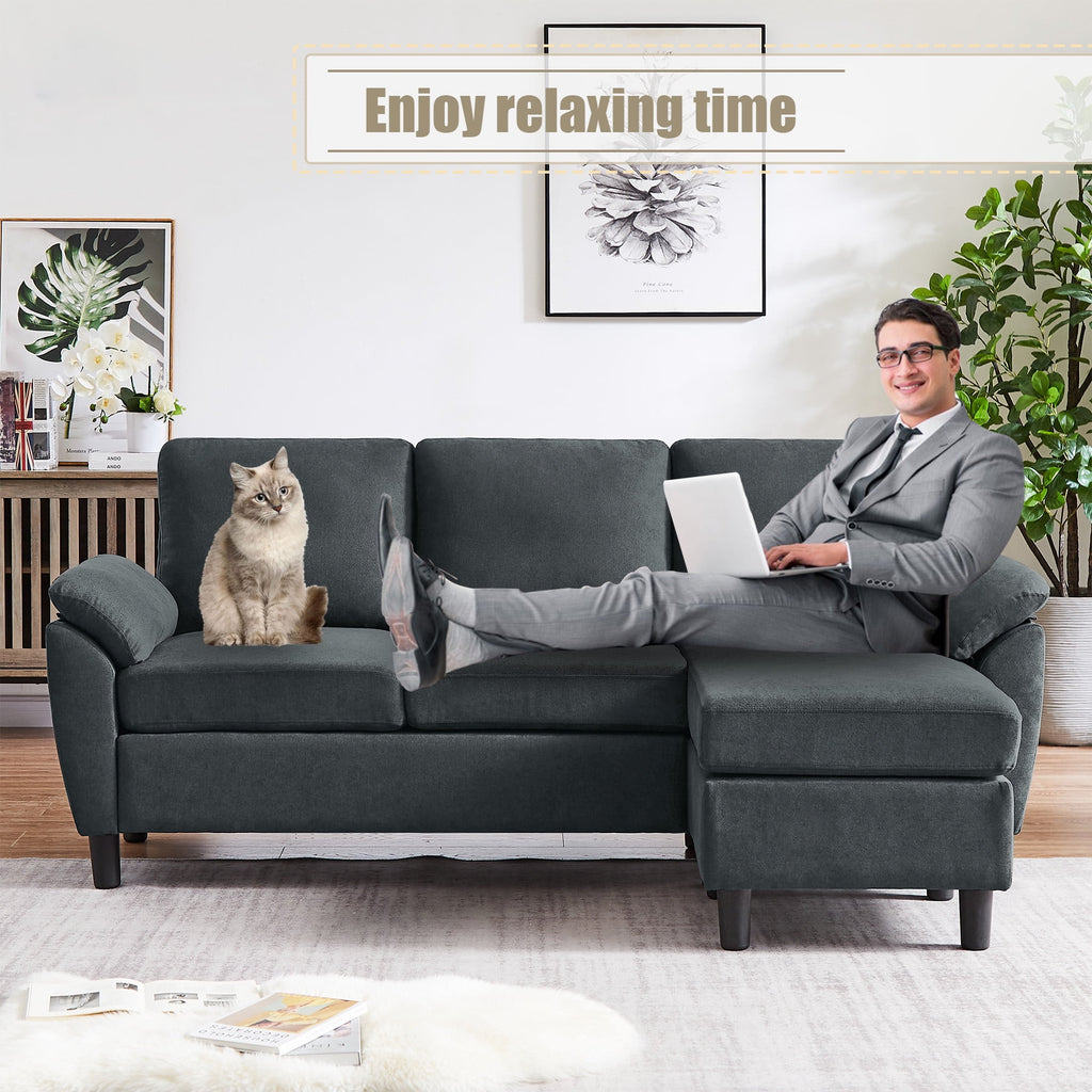 Jarenie 80 Convertible Sectional Sofa, Small L Shaped 3 Seat Couch with Reversible Storage Chaise, Modern Polyester Fabric Sofa Couches for Living Room, Apartment and Small Space, Beige