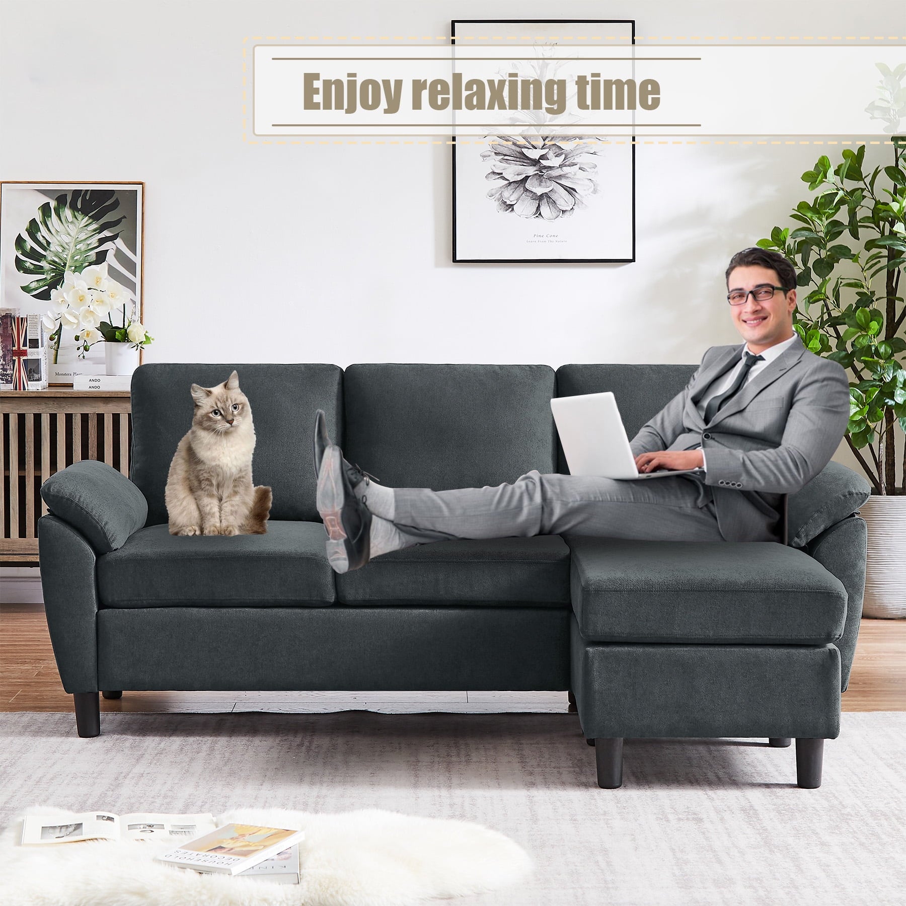 Jarenie 80 Convertible Sectional Sofa, Small L Shaped 3 Seat Couch with Reversible Storage Chaise, Modern Polyester Fabric Sofa Couches for Living Room, Apartment and Small Space, Beige