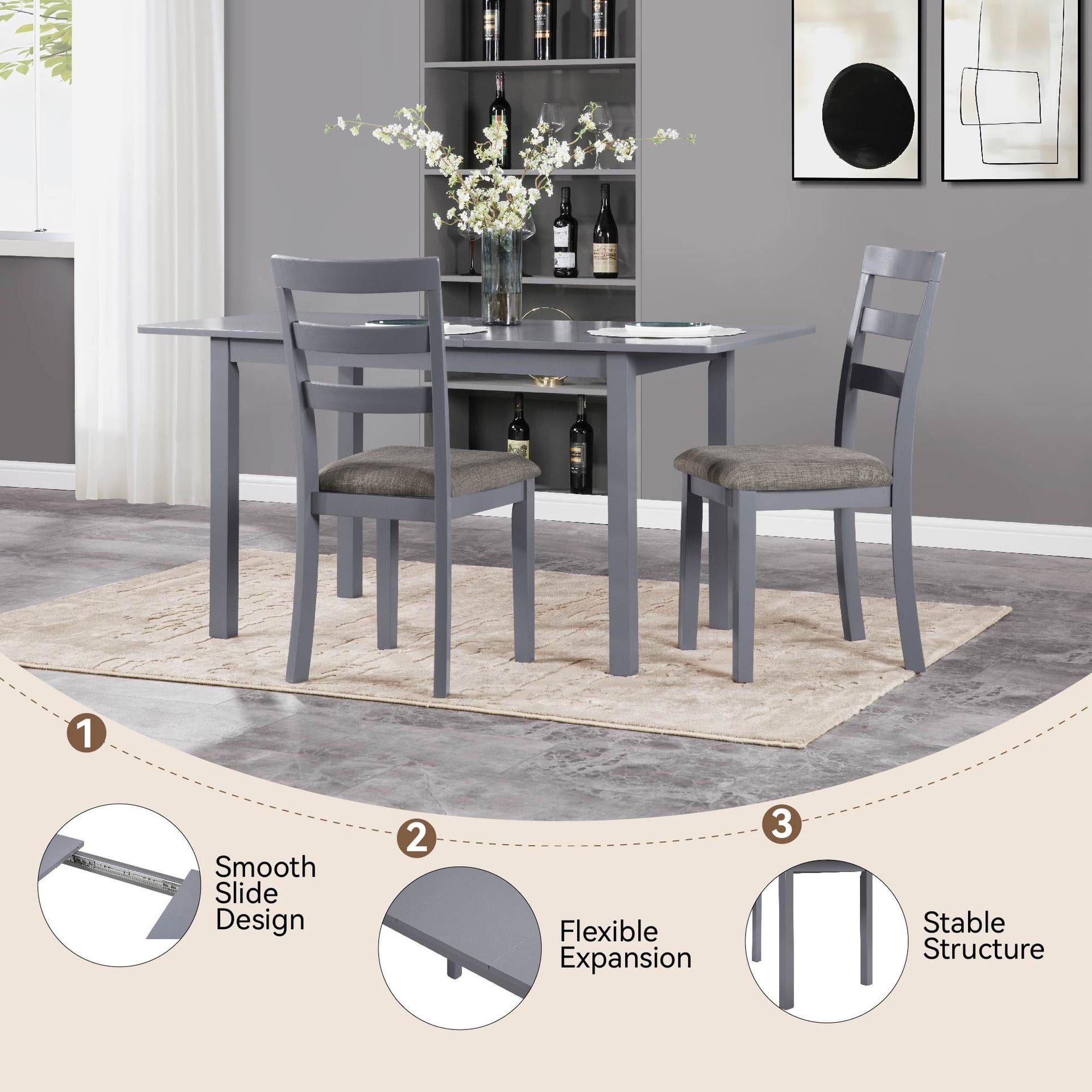 Lisonu 59 Extendable Dining Table, Modern Black Wooden Kitchen Table for 4-8 People, Space-Saving Expandable Table for Dining Room, Home Office & Small Living Spaces