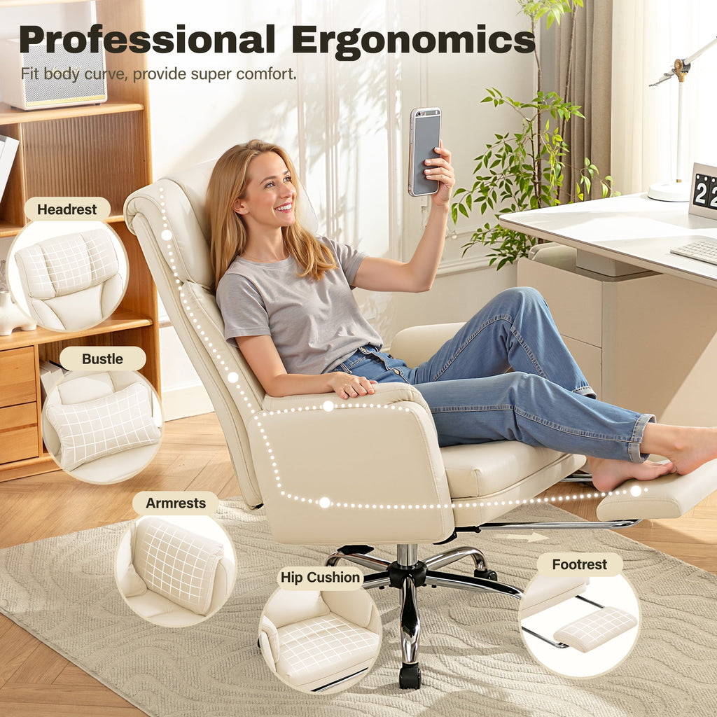 Primy Cross Legged Office Chair with Footrest & Convertible Armrests, 500LBS Capacity Home Desk Chair, Ergonomic Recliner with Lumbar Pillow, Criss Cross Design, Big and Tall Executive Chair