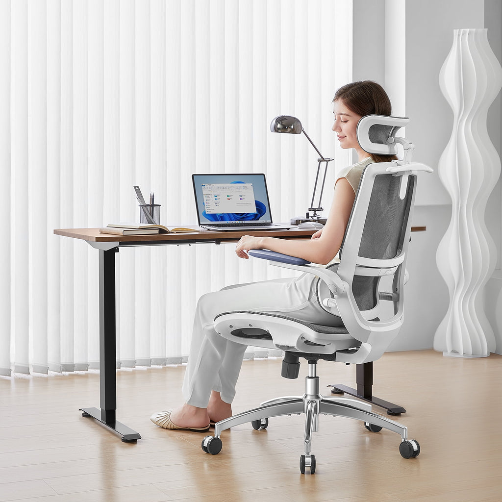 Sihoo M59AS Ergonomic Office Chair with Mesh Backrest, Flip Armrests, Headrest, White