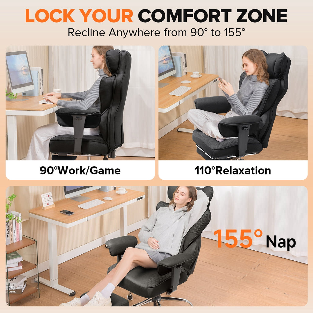 CloudRest Pro 400lbs Executive heavy duty office chair, High Back Ergonomic Computer Desk Chairwith Lumbar Back Support, Black