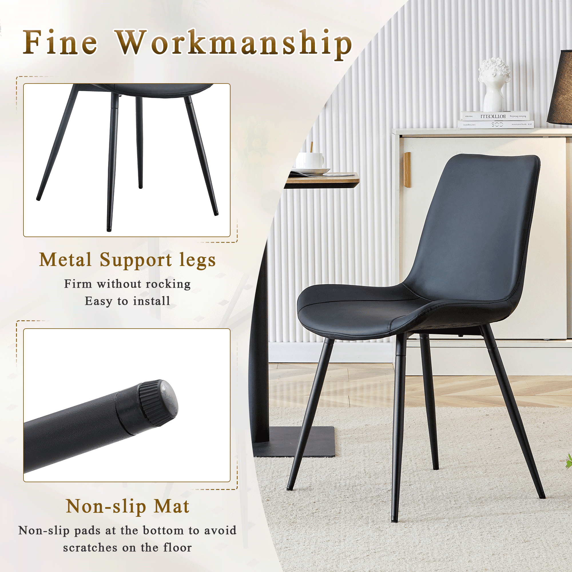 JUFU 55 Dining Table Set for 4, Modern Table and Chairs Set of 4, 5 Piece Dining Table Set Include Wooden Kitchen Table and 4 Faux Leather Chairs Ideal for Kitchen Dining Room Easy to Assemble