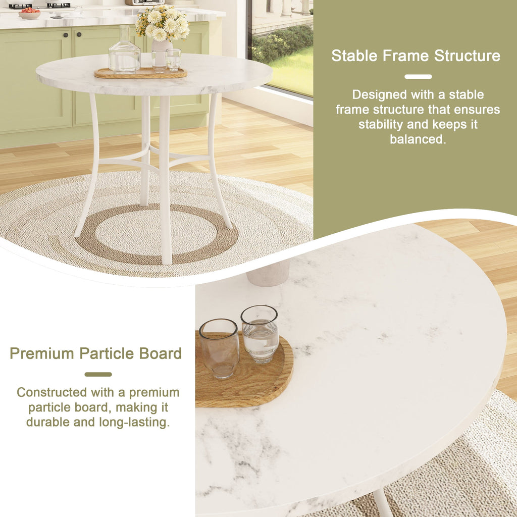 VECELO 5-Piece Dining Table Set, Modern Faux Marble Table and 4 Upholstered Chairs Set for 4, Round Dining Room Table Set for Small Space, Breakfast Nook, Apartment, Black